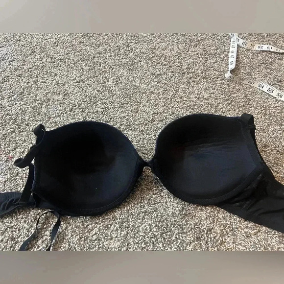 VICTORIA’S SECRET PUSH UP BRA PANTY SET THONG BLACK BLUE FAUX LEATHER 36DD - Picture 11 of 13